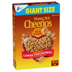 Honey Nut Cheerios Heart Healthy Breakfast Cereal, Gluten Free Cereal with Whole Grain Oats, Giant Size, 27.2 oz