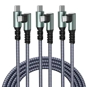 USB Type C Charger Cable Nylon Braided USB-C to USB C Line, 90 Degree Bend Gaming Charging Cable, Fast Charging Data Transfer