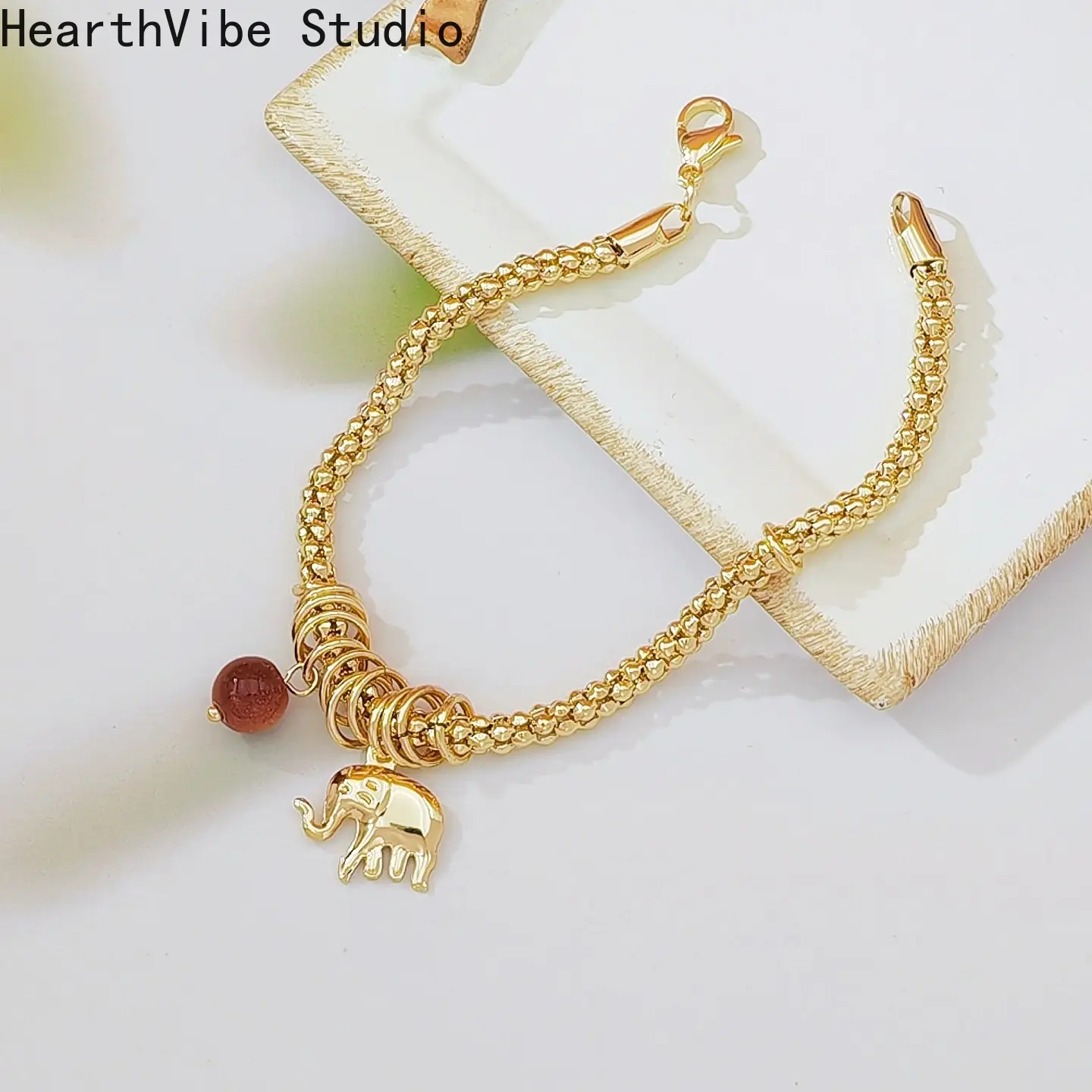 Sporty Sports Wristband, Little Elephant Beaded Wristband with Gold Chain - Wavy Bead Design, Birthday Gift for Friends, Sporty Sports Wristbands