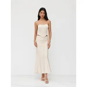 Cider Satin Bandeau Lace Up Top & Mid Rise Mermaid Maxi Skirt Set