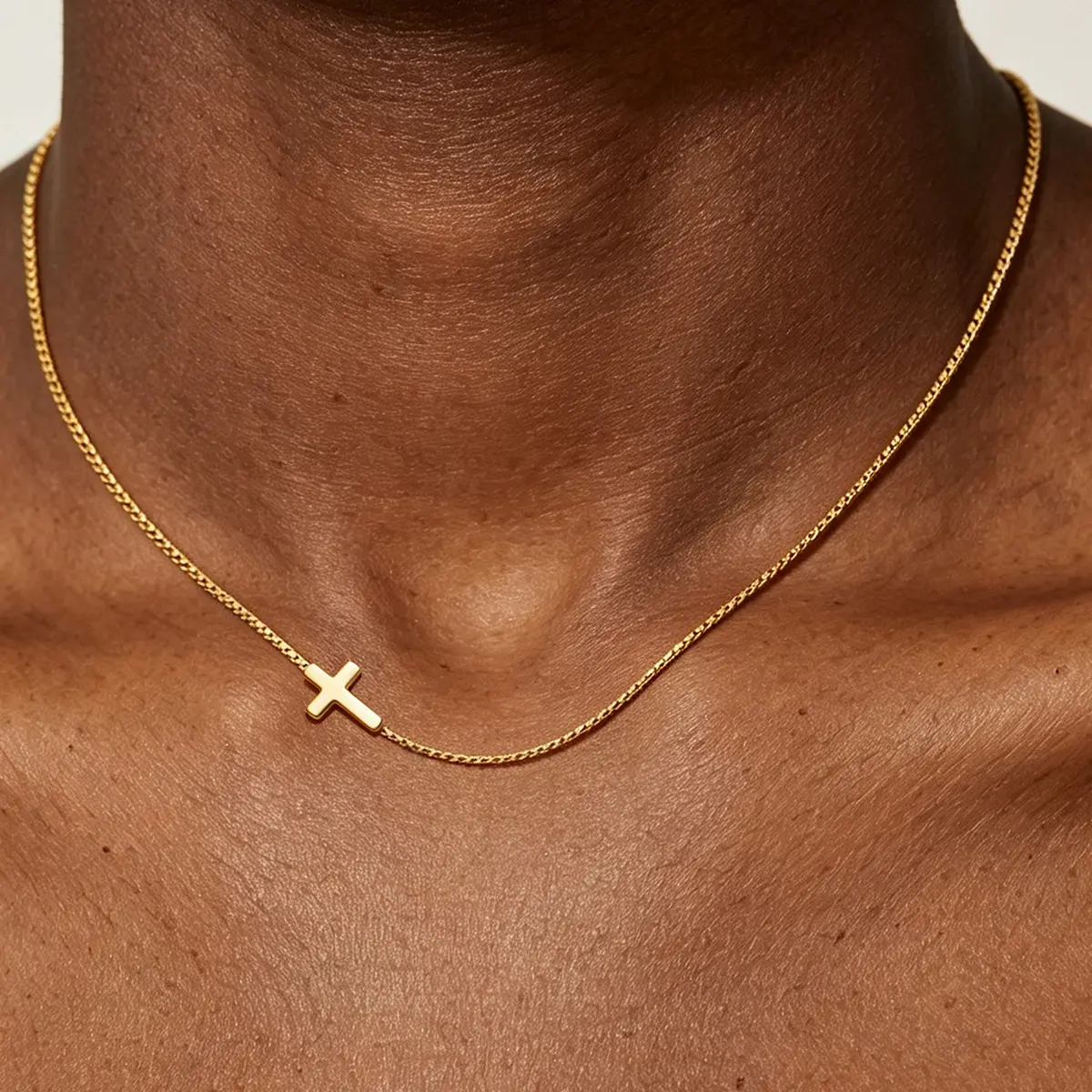 14K Gold Plated Sideways Cross Necklace for Women, Dainty Horizontal Small Cross Pendant Box Chain Necklace, Hypoallergenic Christian Religious Faith Jewelry Gifts for Girls Birthday Confirmation