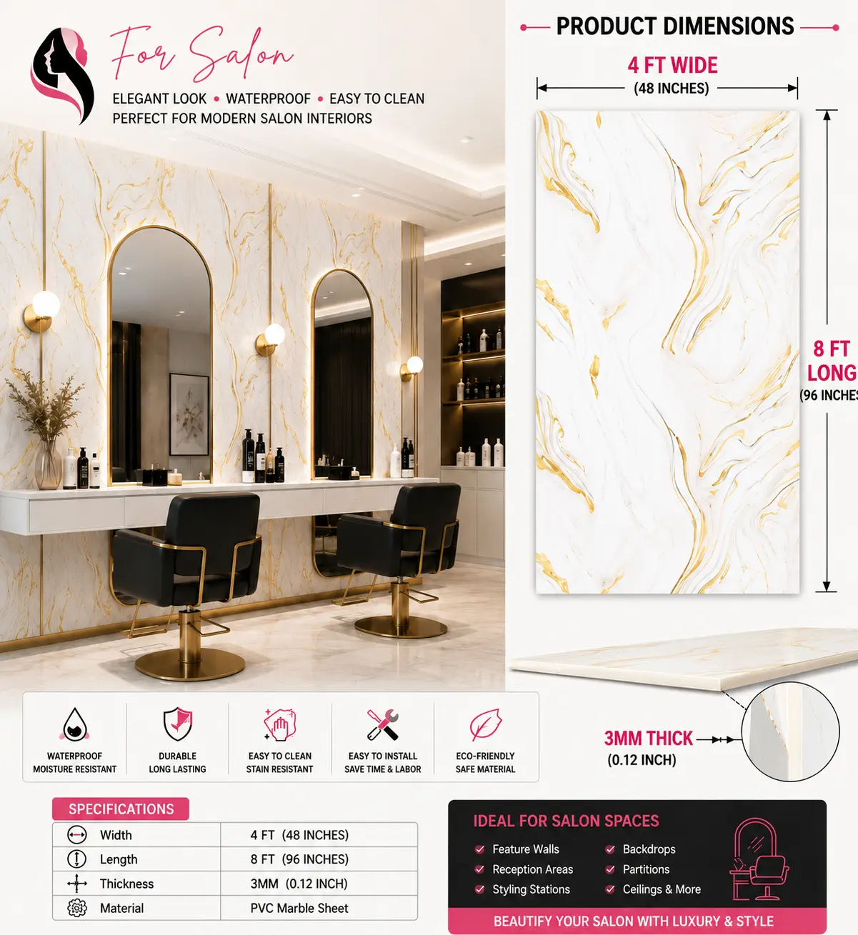 4 × 8 FT PVC Marble Sheet Dining Room - 24609