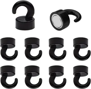 Small Magnetic Hooks for Refrigerator, Mini Magnetic Hooks for Cruise Cabins, Magnet Hook for Kitchen, Classroom, and Office - Pack of 10 (Black) Sturdy Bracket