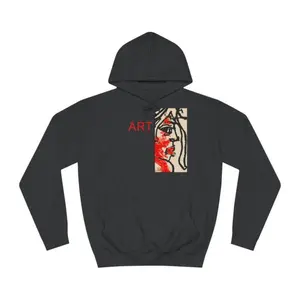 Men's Artistic Expression, Face Design Graphic Hoodie - Long Sleeve Pullover Regular Fit | Soft & Breathable Fabric, Durable Print, Everyday Comfort, Machine Washable, Pop Art, Abstract Front view of a hoodie featuring an abstract pop art face design with