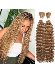 27 Deep Wave, Wavy Curly Hair, Bulk Human Hair for Braiding No Weft Unprocessed Brazilian Virgin 100g with 2 Bundles Honey Blonde Color 27 for Boho Braids 14inch-28inch
