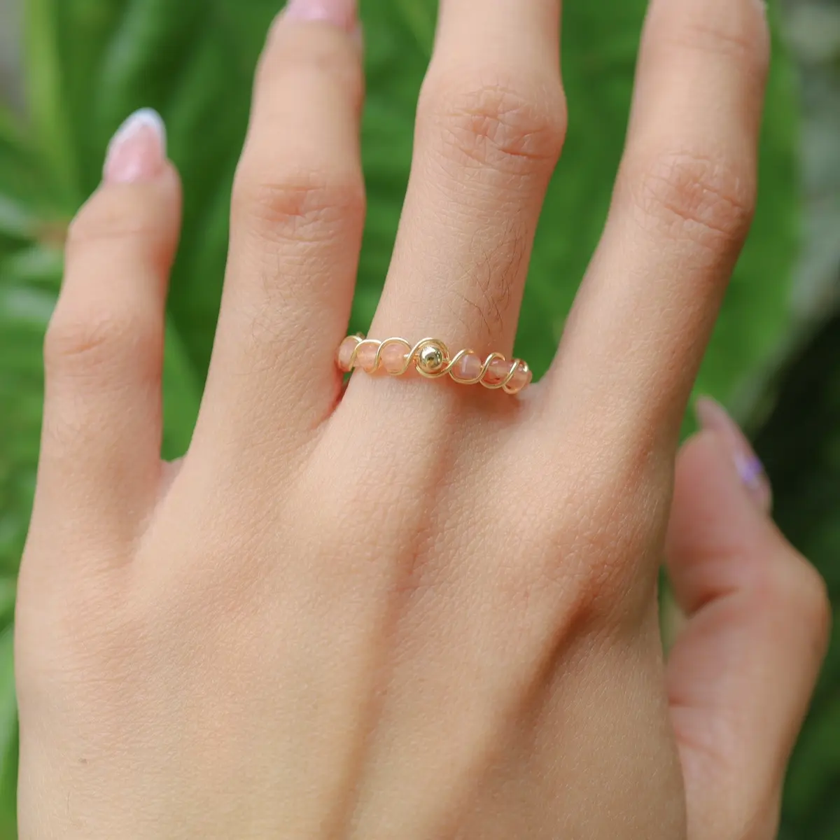 Sunstone Custom Dainty Twisted Crystal Rings | Wire wrapped rings | cute Beaded ring