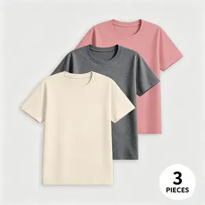 3-Pack Unisex Essential Blank Tee Bundle, Multi-color Soft Cotton T-Shirts for Couples, Minimalist Streetwear Set