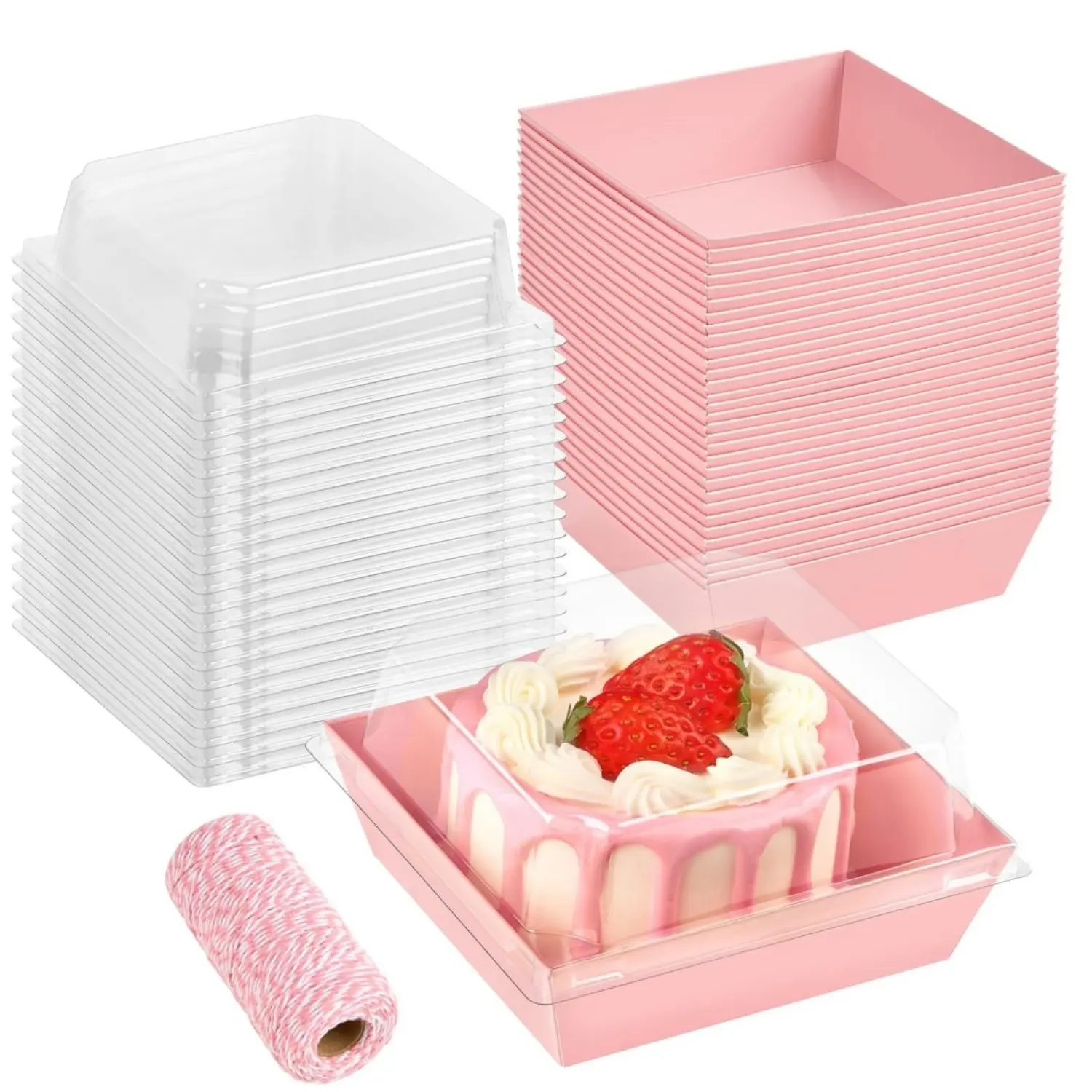 50Pcs Small Paper Charcuterie Boxes with Clear Lids, 4 Inch Disposable Sandwich Boxes Square To Go Food Containers for Desserts, Strawberries, Cake Slice and Cookies (Pink) - Home Improvement.