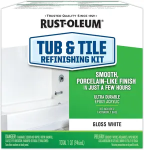 Rust-Oleum Tub and Tile Refinishing 2-Part Kit, 32 oz, White, Coastal Fog, Durable 2-Part Epoxy Acrylic Formula for Moisture-Resistant Bathroom Tiles