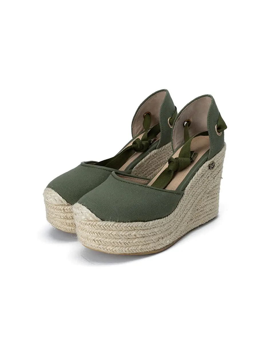 Women's Plain Round-Toe Laced Heeled Shoes - Handmade MichPlas Medellin-Style, Nail Decor, Cute Double Strap, Lightweight Durable, Basic Casual, Green Espadrille Sole Wedge Walking Shoes