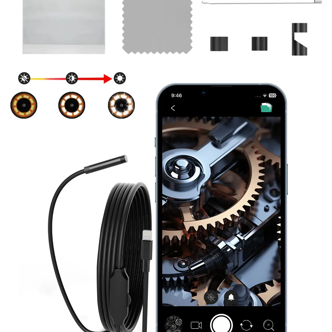 LED Industrial Endoscope Camera, 8.0mm Semi-Rigid Snake Camera, Ip67 Waterproof Automotive Inspection Scope for iPhone/iPad, Car & Air Conditioning Check, Diagnostic Tool
