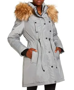 Madden Girl Women's Grey Faux Fur Trim Hooded Anorak Parka