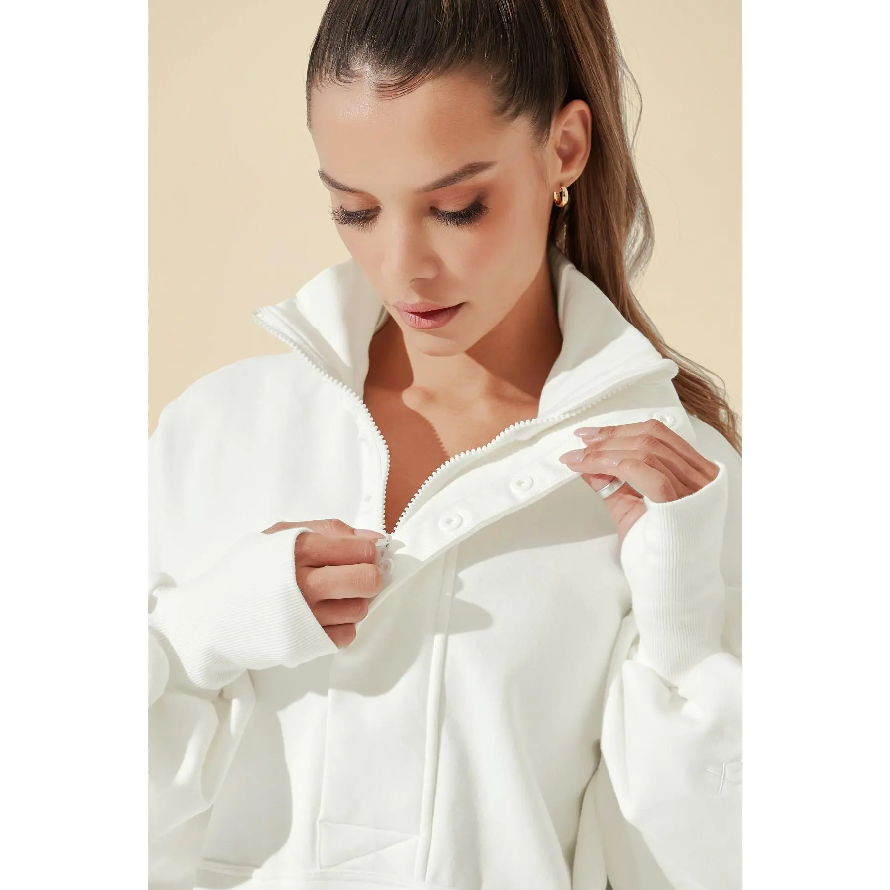 Ooey Gooey Half Zip Sweater - Almond Milk