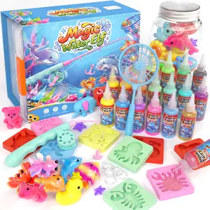 Magic Water Elf Toy Kit - DIY Aqua Fairy Gel Kit with 20 Vibrant Gels, 10 Ocean Molds, Fishing Rod, Net, Storage Box, Squishy Water Pets, Educational STEM Learning Craft, 4-6 Years Kids Gift for Memory Training & Observation