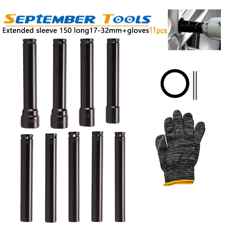 11pcs Metal Interchangeable Ratchet Socket Wrench Set - 200mm Extended Deep Groove Universal Socket, Ratchet Extension Rod, Wrench Extender for Pneumatic Maintenance Hand Tools