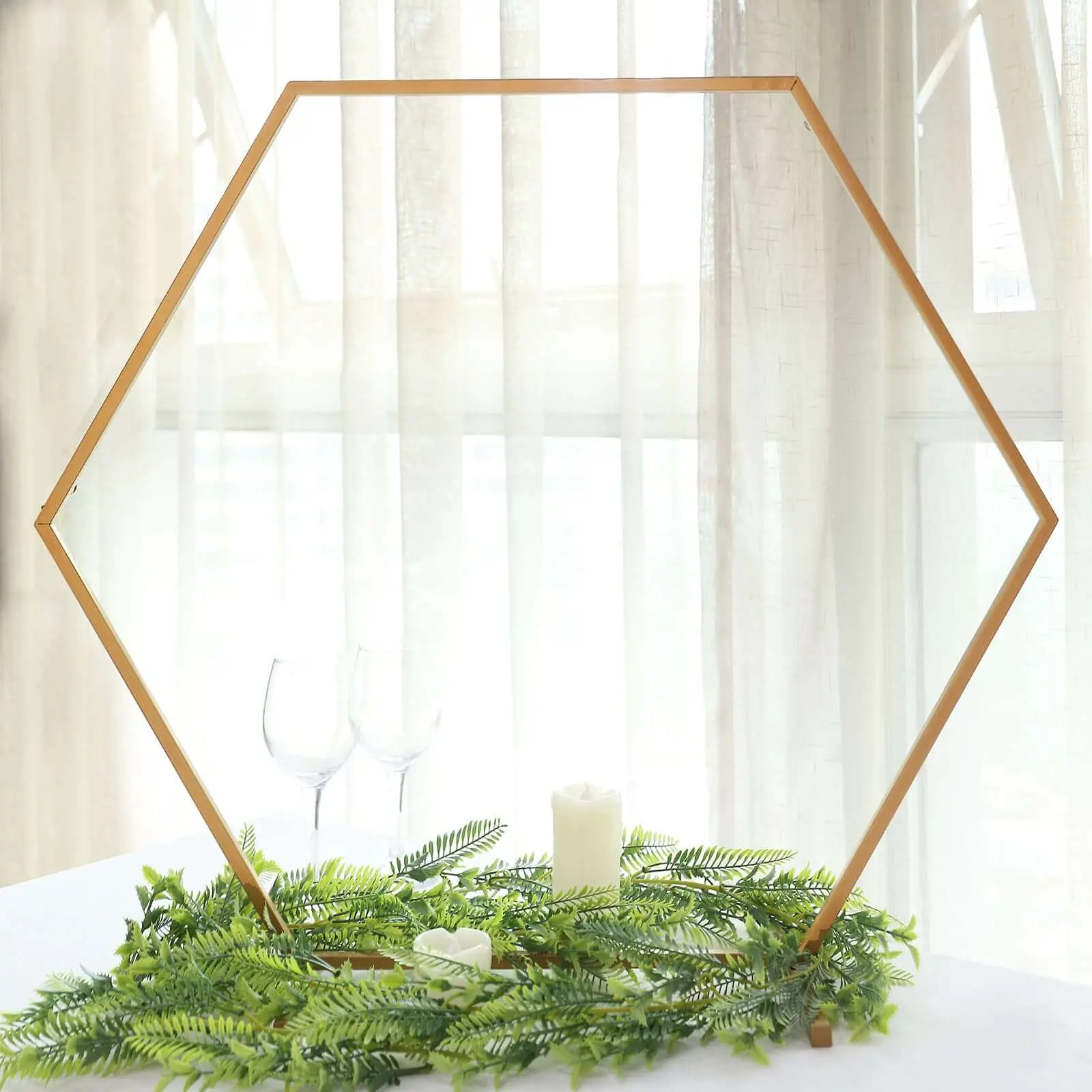 24" Gold Hexagonal Metal Table Wedding Arch Centerpiece - Self-Standing Geometric Flower Balloon Frame with Arch Support, Party Decoration