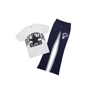 Mallor White/Navy T-Shirt/Stacked Baggy Track Pant Set