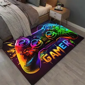 1 Game Controller Carpet Mat Neon Lights Game Print Decoration Welcome Soft Kitchen Floor Mat Living Room Decoration Carpet Suitable for Indoor and Outdoor Home Decoration Decorative Rug Video Game Rug Gaming Rugs