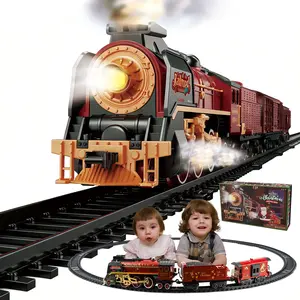 Electric Train Gift Set with Light & Sound Effects, 3 Carriages & 16 Tracks - Early Childhood Model Toy for Boys Ages 3-8, Ideal Gift