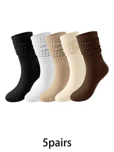 5 Pairs Of Fashionable and Simple Calf Socks, Comfortable, Casual, Breathable, Stacking Socks Suitable for Women's Sports and Attendance Wear Breathable Fabric Socks