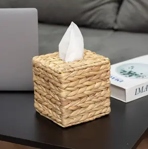 Rattan Wicker Tissues Cube Box Cover Square Boho Decorative Woven Facial Tissue Holder for Table and Bathroom Natural Design