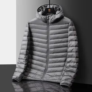 Men's Lightweight Hooded Down Jacket Short Zipper Gray Warm And Lightweight Autumn Winter Casual Versatile Coat