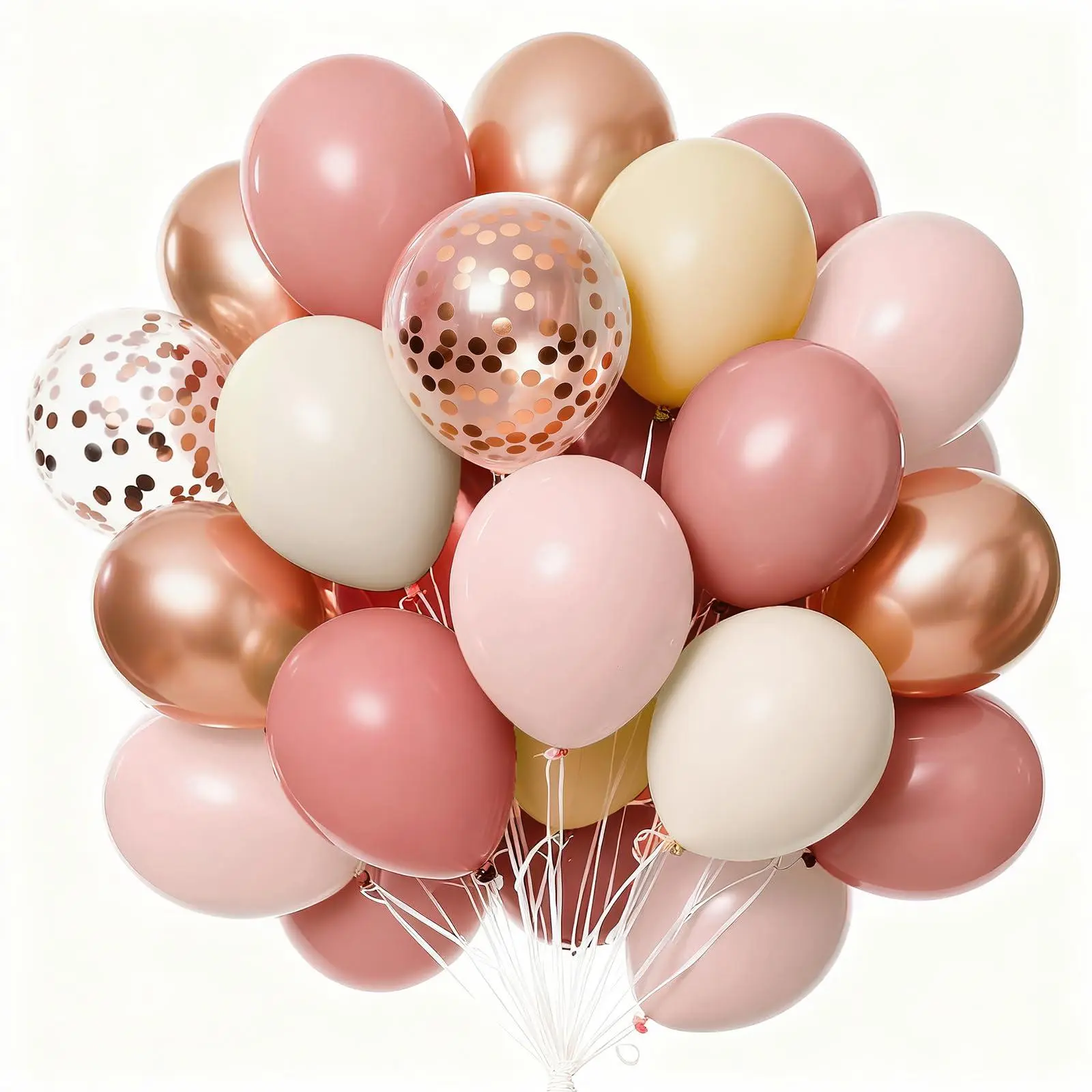 PartyWoo 66-Piece Thick 12 In Dusty Pink Balloon Set - Blush Pink, Gold, White, Nude Metallic, Rose Gold, Boho White Sand Confetti; Balloon Garland, Arch Backdrop, Cluster, Floatable, Longer Hold Time for Birthday, Baby Shower, Anniversary Decorations