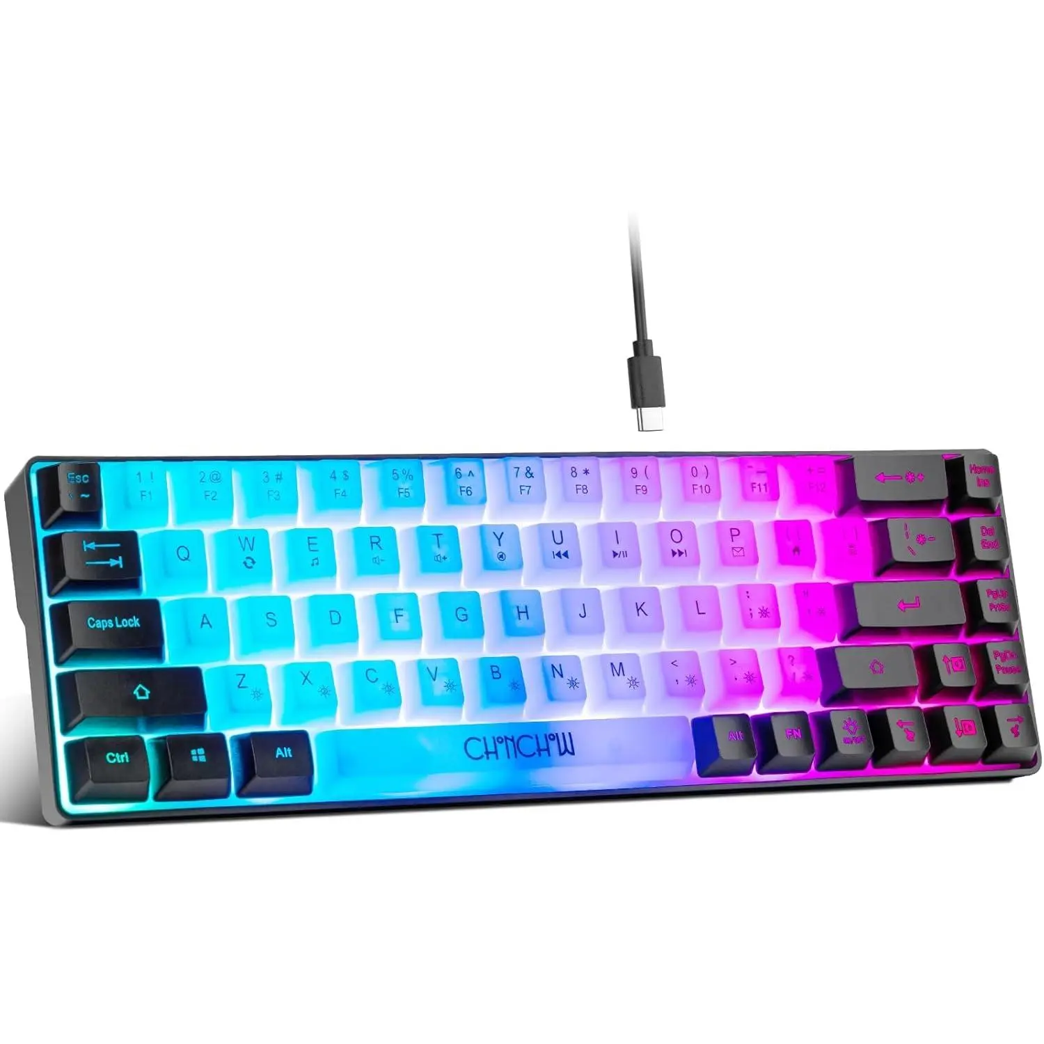 Mini RGB 60% Gaming Keyboard, 68 Keys Small Compact USB Wired Rainbow Light Up Backlit Gaming Keyboard for PS4 PS5 PC Laptop Gamer(White-Black), Lighted Mechanical Keyboard, 68-Key Layout