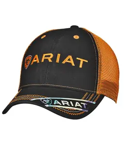 Ariat Black With Neon Orange Mesh Back Snapback Patch Cap Hats - 15160276