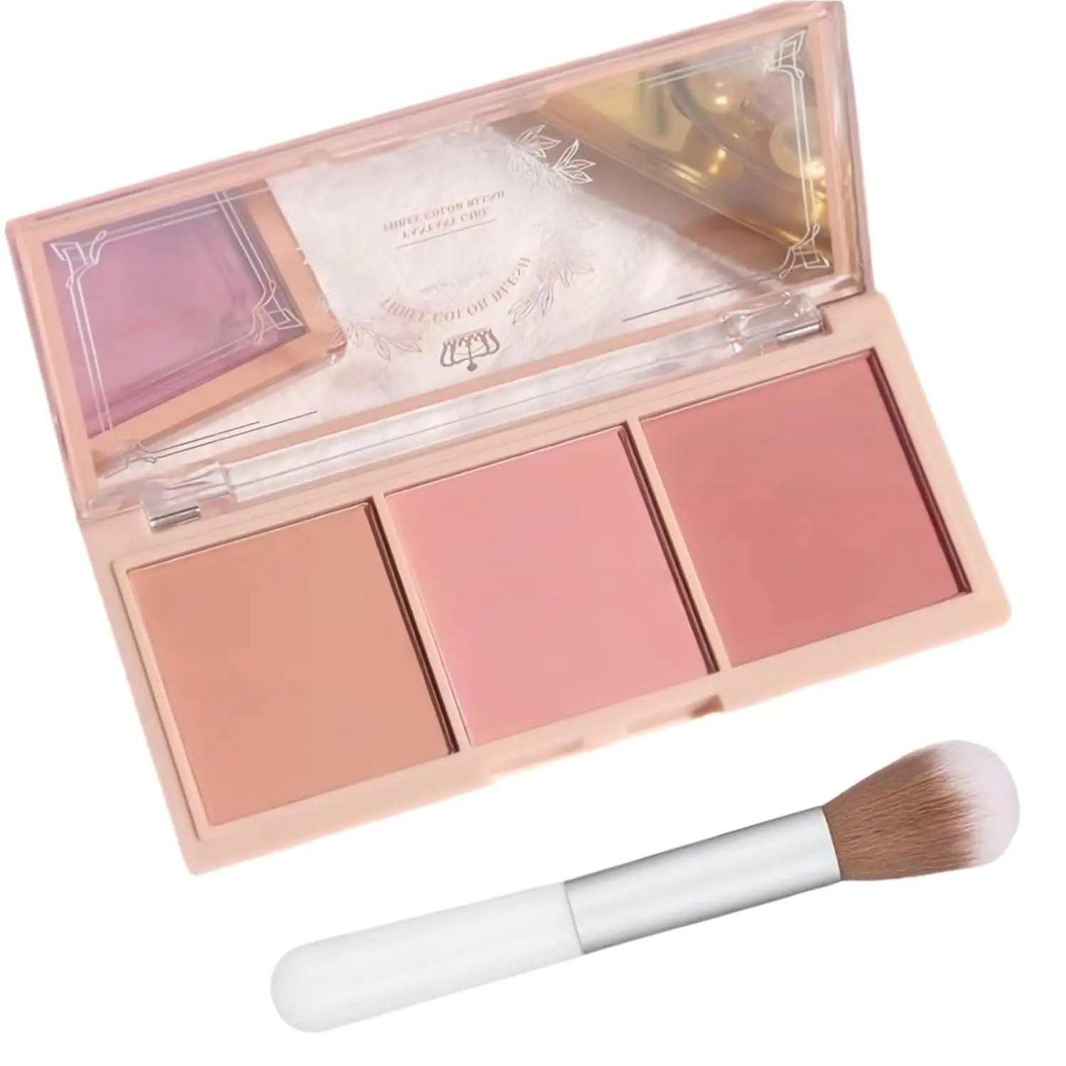 3-Color Matte & Shimmer Powder Blush Palette with Silky Fluffy Brush - High Pigment, Long Lasting, Cool Tone Glow, Color Correction for Normal Skin - Strawberry Pink, Nude Brown, Berry Plum Shades for Natural Flush, Ideal Daily/Occasional Gift, Cosmetic,,