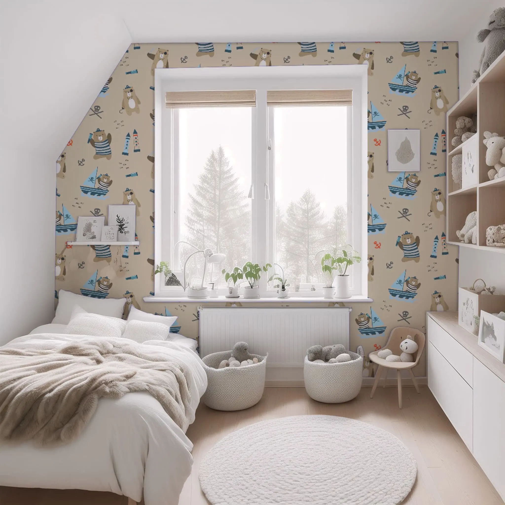 Bear Wallpaper, Bear Nursery, Nursery Wallpaper, Kids Wallpaper, Boy Nursery, Peel and Stick