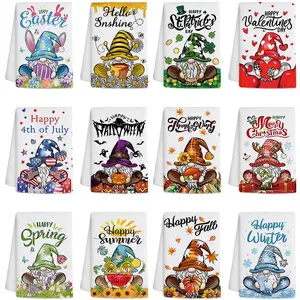 12pcs Seasonal Gnomes Kitchen Towels Set - 16x24inch,Absorbent Dishcloths Decorative Wash Cloths for All Holidays Winter Christmas Funny Apron Easy Cleaning Apron