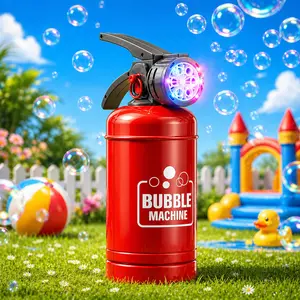 Fire Extinguisher Bubble Machine Toy with Colorful LED Lights, 6 Holes Automatic Bubble Blower Maker with Bubble Solution, Outdoor Summer Party Toy for Kids Boys Girls