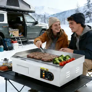 Garvee 18in Commercial Electric Flat Top Griddle with Non-Stick Surface, Adjustable Temp 122℉-572℉, Includes 2 Shovels & 2 Brushes, Ideal for Breakfast Bars, Countertop Use, Roadside Stands