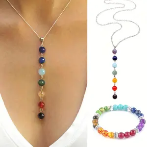 7 Chakra Gemstone Beads Necklace & Bracelet Set Vibrant Yoga Balancing Jewelry Set Women Solid Form, Fragrance-Free, Yoga Natural Stone Necklace Bracelet Accessories