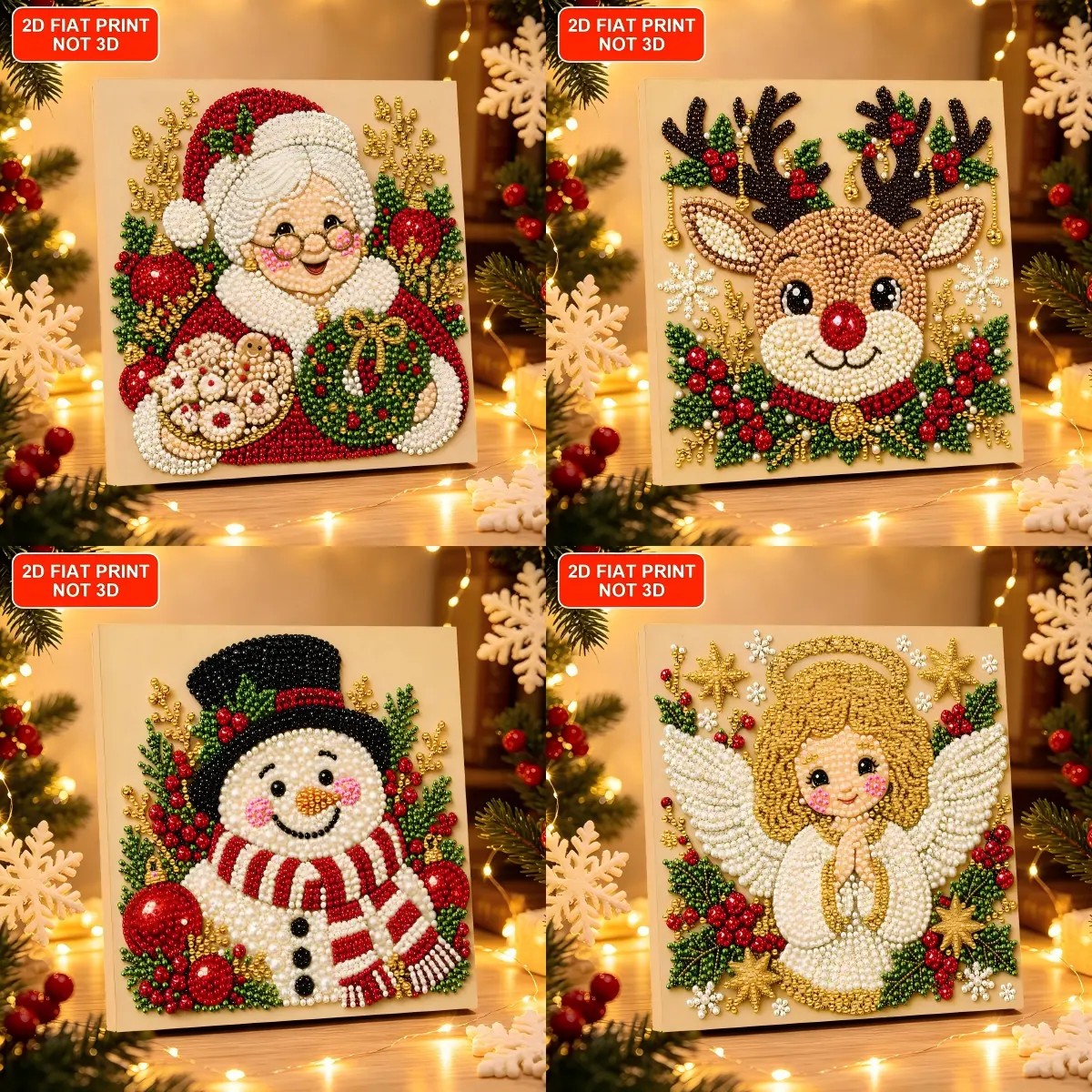 Framed Christmas Cartoon Pearl Diamond Painting Kit, 7.87x7.87in, Pearl Drills, Complete Dotting Tools, DIY Craft for Adults, Indoor Wall Decor, Holiday Handmade Gift with Gift Box