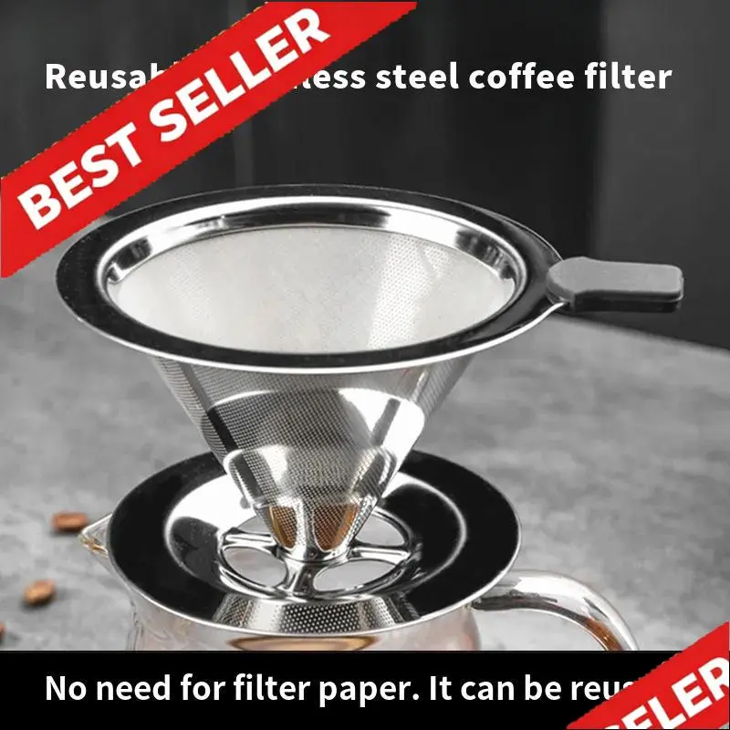 Stainless Steel Double Mesh Dripper - Rustproof Eco-Friendly Coffee Filter, Pour Over Strainer for Coffee & Tea Brewing, Pour Over Coffee Reusable Filters