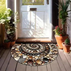 Country Art Pebble Print Welcome Mat - Non-slip, Easy To Clean, Half Round Doormat, Imitation Floor Tile Doormat, Suitable for Indoor/Outdoor Use - Great for Entryway, Kitchen, Bathroom, Patio, Balcony Decoration(2.5mm Thickness)