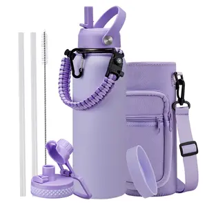 40/64/128 oz Insulated Water Bottles with Straw & Auto Chug Lid, Paracord Handle, Metal Gallon Flask Keep Cold-48H & Hot-24H, Double Vacuum Stainless Steel Travel Jug with Carrying Case for Gym Workout Running