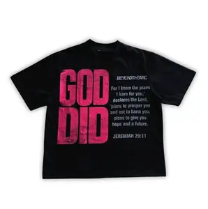 feego Men's "God Did" Christian Short Sleeve Graphic T-Shirt, Vintage Streetwear Style in 100% Cotton with a Round Neck