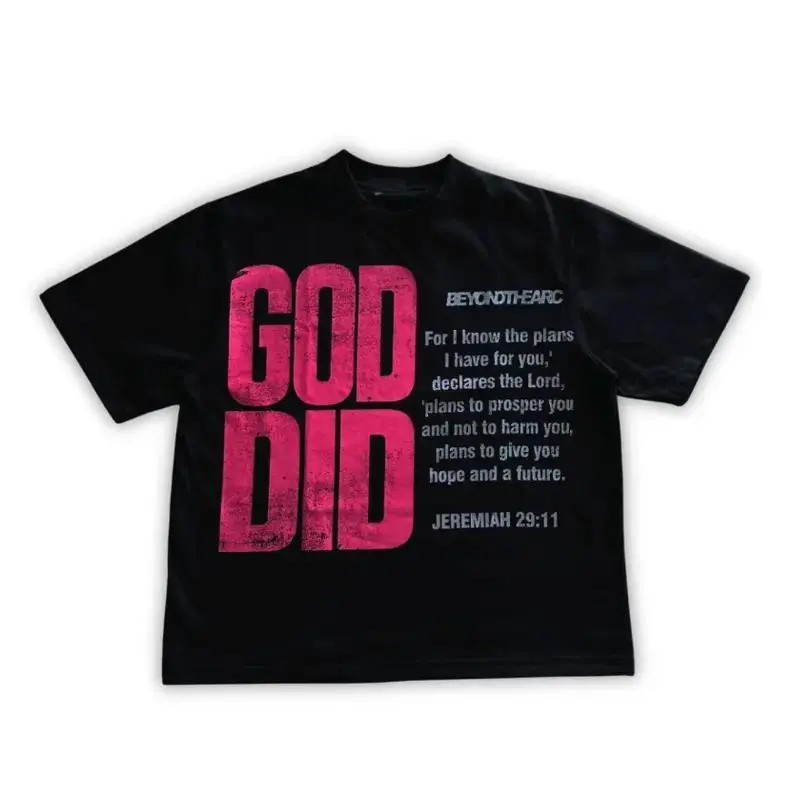 feego Men's "God Did" Christian Short Sleeve Graphic T-Shirt, Vintage Streetwear Style in 100% Cotton with a Round Neck