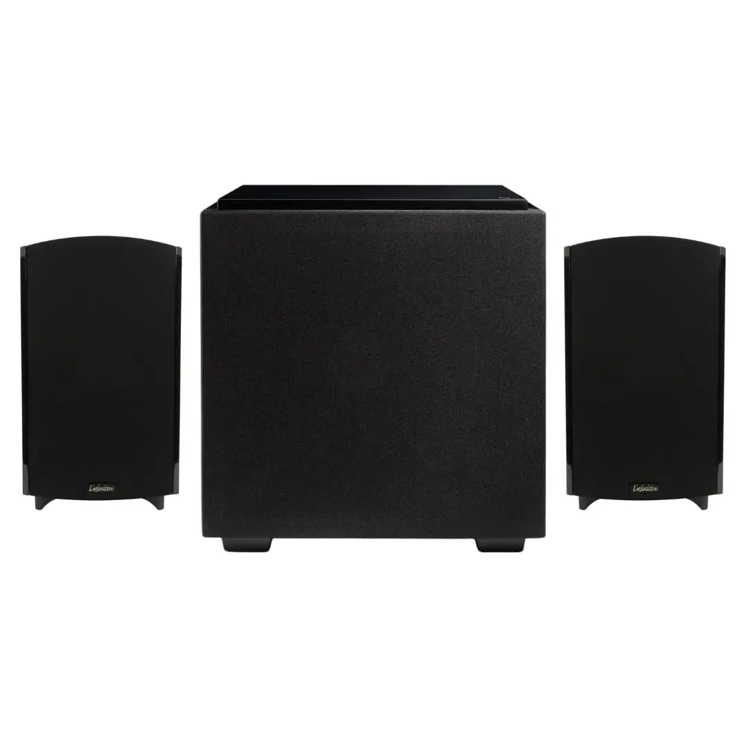 Definitive Technology Home Cinema Bundle Set - 2 ProMonitor 1000 Bookshelf Speakers, Descend DN8 8" Subwoofers, 500W Peak 2.1 System with Amplifier, Wall Mount, 1" Aluminum Dome Tweeter, 3xr Architecture for Compact Immersive Experience, Audio