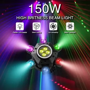 Moving Head 6 Arms Projector Light, 6-in-1 LED Dj Projector Lights for Party, Stage Projector Light RGBW Disco Lights Support DMX-512 & Sound Activated, Lasers Stage Light for Celebrate Birthday Widding Prom Audio