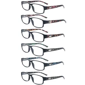 6-Pack Anti-Blue Light Reading Glasses for men and women Featuring a stylish diamond-patterned temple design with spring hinges for comfortable wear. Mix Color classic accessory. Essential for daily reading and computer work. Adjustable Clear