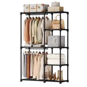Portable Wardrobe Closet with Hanging Rods, Portable Clothing Rack with Shelves, Heavy Duty Clothes Rack, Freestanding Closet Organizer