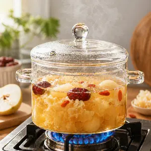 High Borosilicate Glass Pot with Lid Saucepan Soup Pot for Noodles Stovetop Safe for Gas Electric Induction Cooker Heat Resistant Cooking Pot for Boiling Stewing