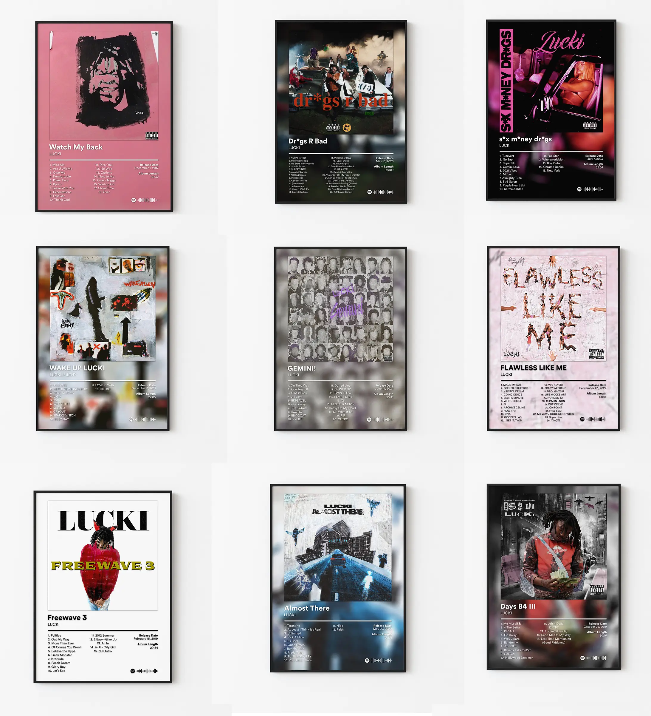 Lucki Rapper Music Bundle Album Cover Wall Art Poster HD Print Unframed Aesthetic Room Home House Modern Wall Decor Trendy Gift For Fan.