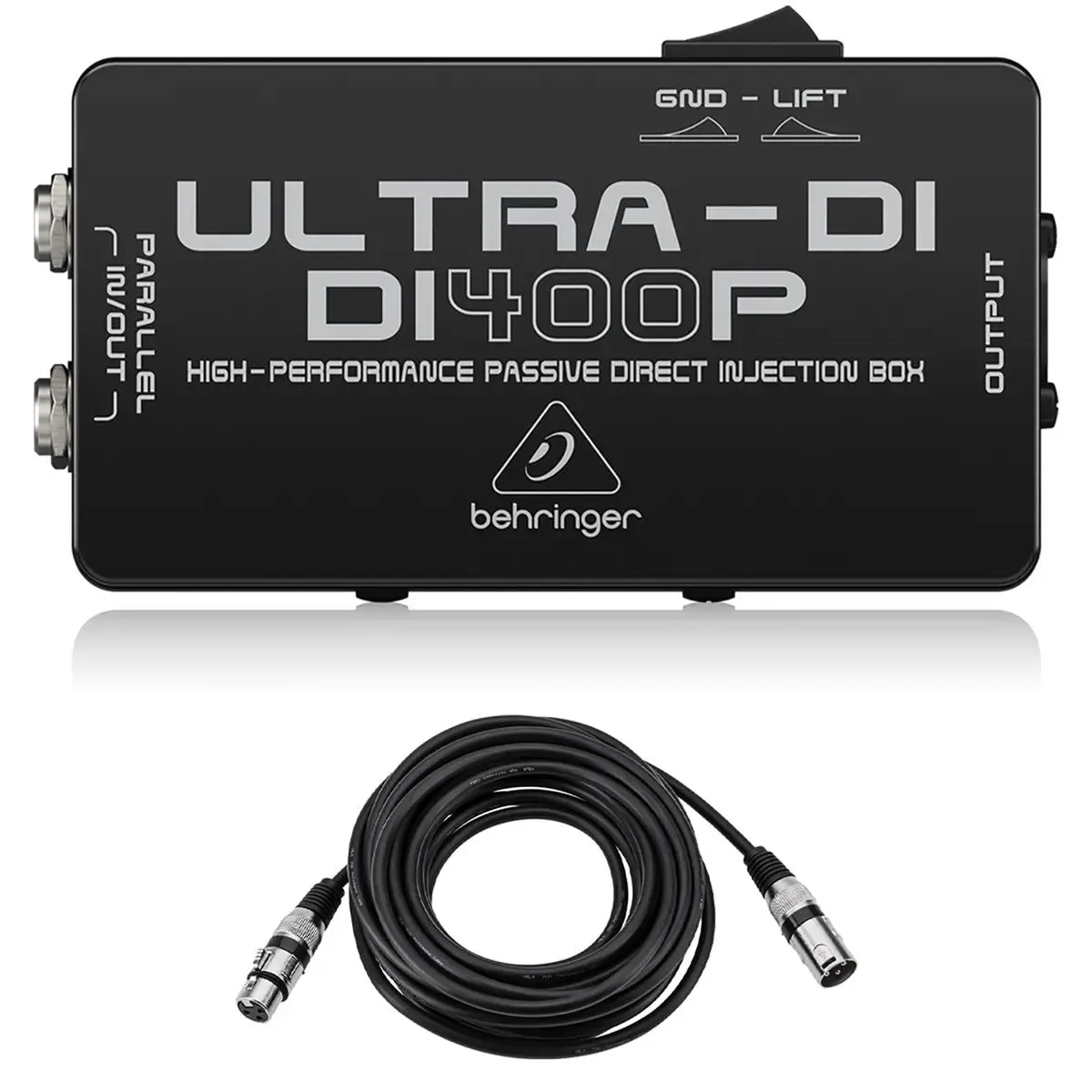 Behringer Ultra-DI DI400P High-Performance Passive DI-Box for Recording, Audio Gear Bundle with 25' XLR Microphone Cable, Metal Construction