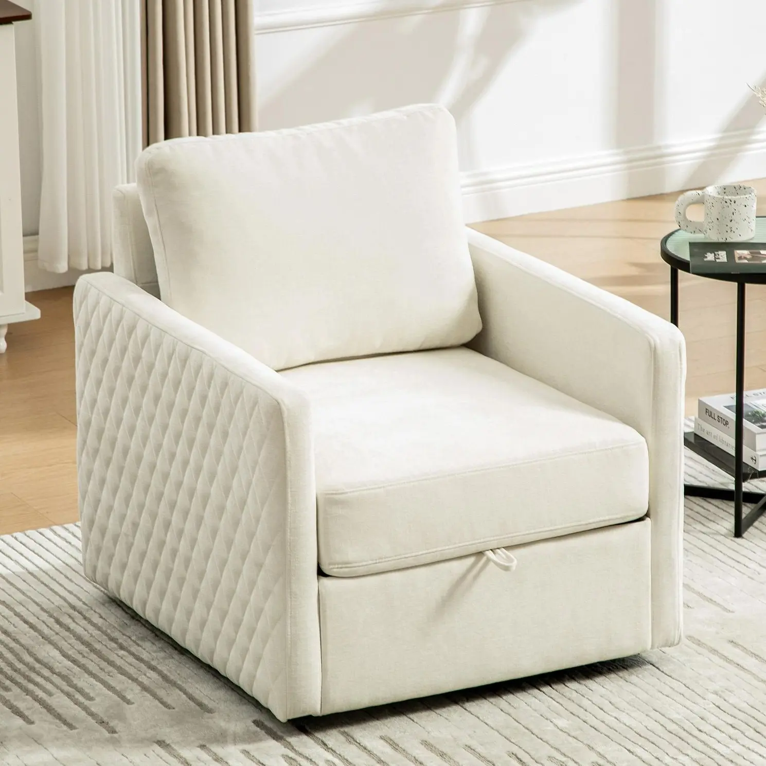 Eyisean 29.5'' Upholstered 360° Swivel Accent Chair, Modular Cloud Reading Chair with Hidden Storage, Comfy Chenille Tufted Armrests Chair with Pillow for Living Room, Bedroom,Reading Nook,Corner