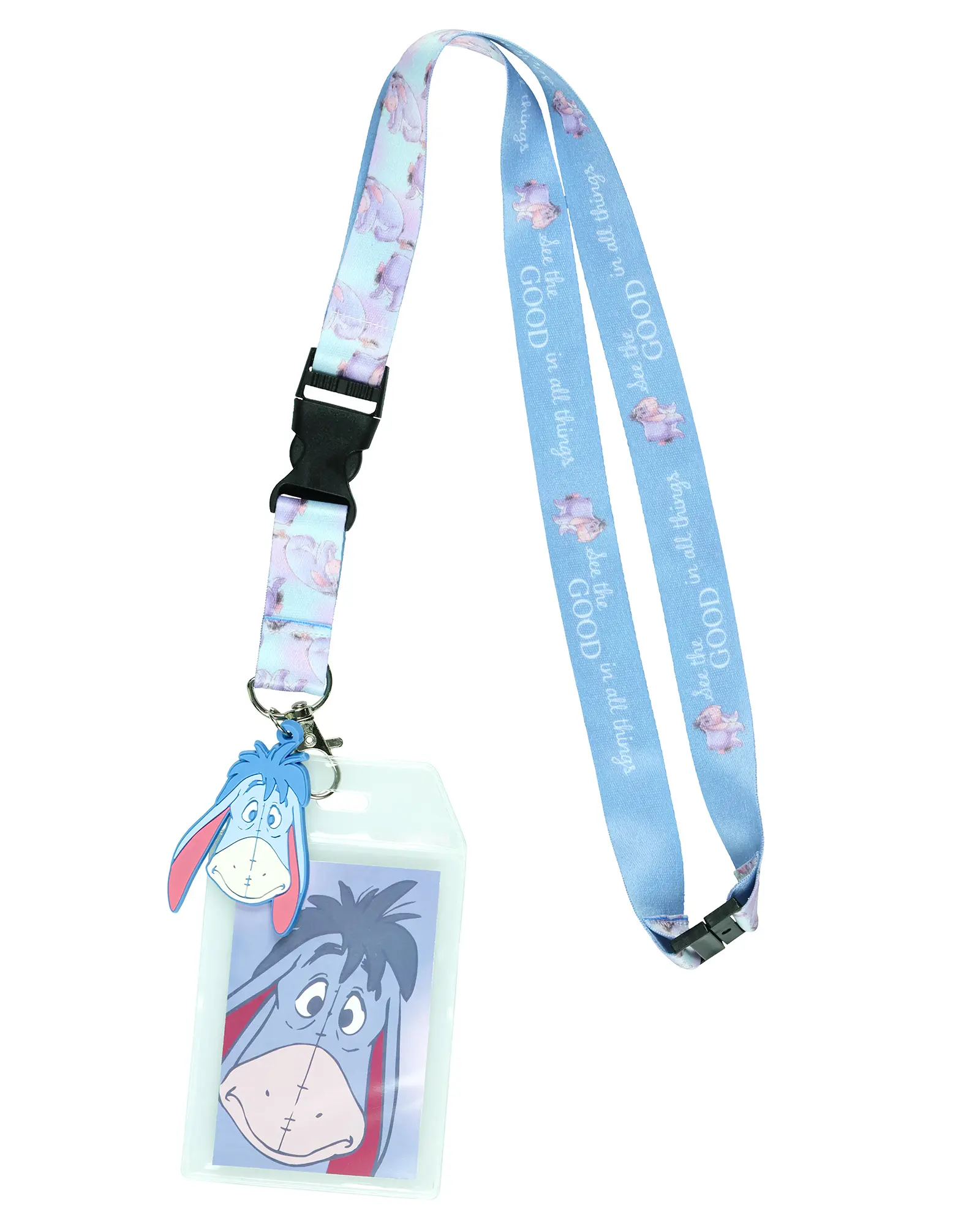 Disney Winnie the Pooh Eeyore See the Good Breakaway Lanyard ID Badge Holder with 2" Rubber Charm